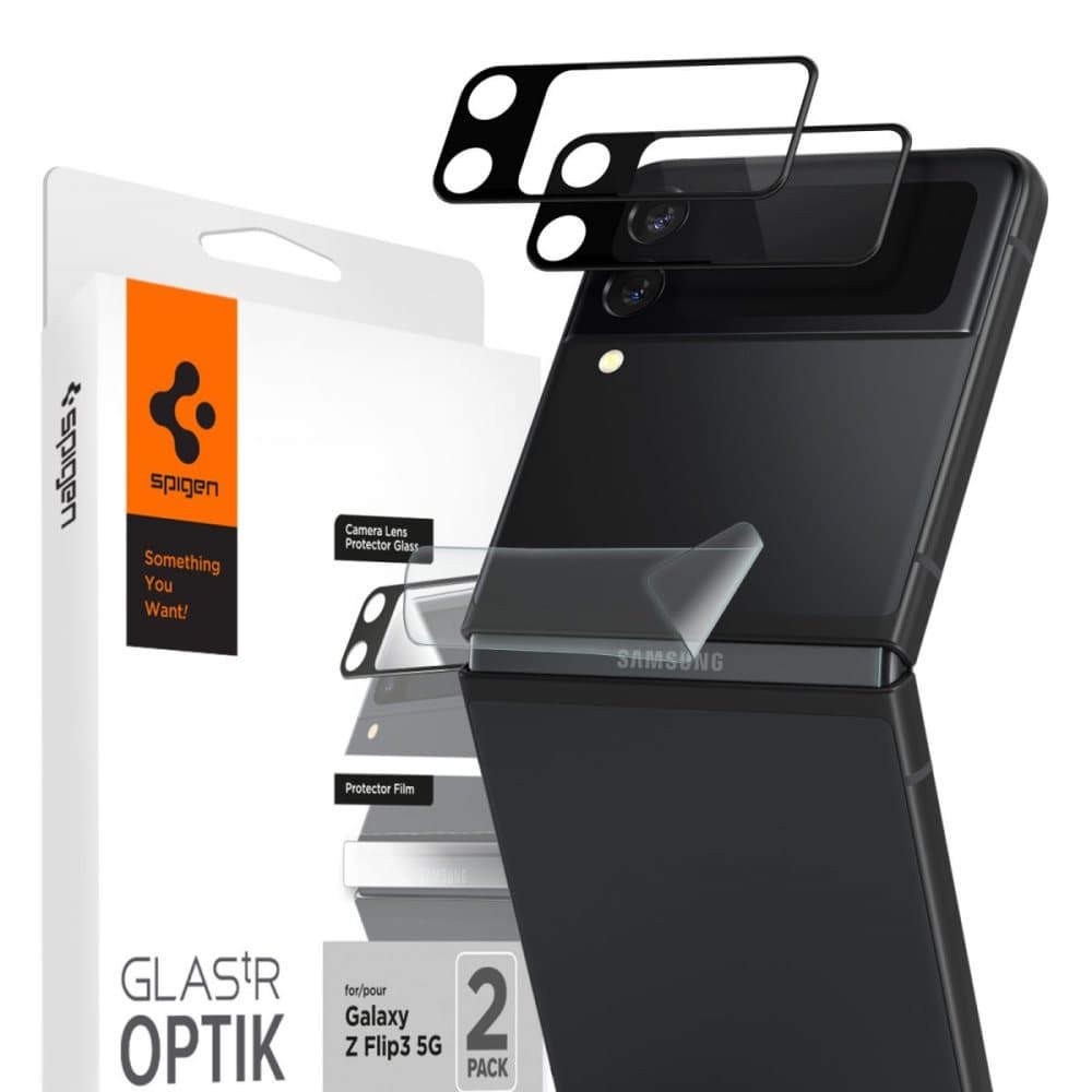 Spigen Samsung Galaxy Z Flip 3 Kameralinsskydd Glas.tR Optik Svart + Hinge Film 2-pack