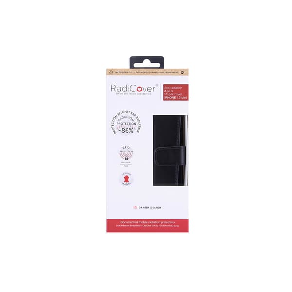 RADICOVER Strålingsbeskyttende Wallet Læder iPhone 13 Mini 2in1 Exclusive RFID Sort