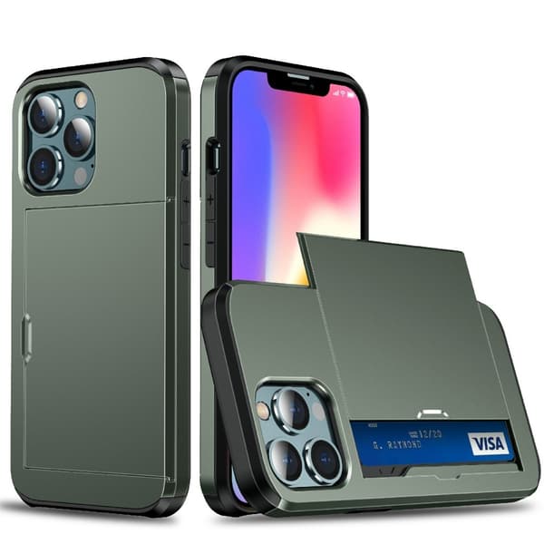 iPhone 13 Mini skal med korthållare - Mörkgrönt