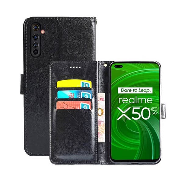 Lompakkokotelo 3-kortti Realme X50 Pro 5G : väri - musta