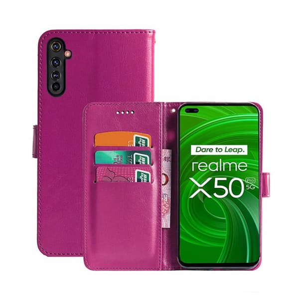 Wallet Cover 3-kort Realme X50 Pro 5G : farve - lyserød
