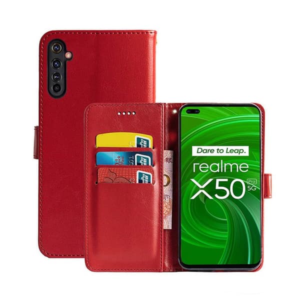 Lommebokdeksel 3-kort Realme X50 Pro 5G : Farge - RØD