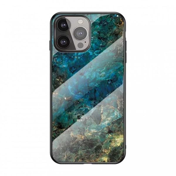 iPhone 13 Pro Marmorskal 9H Härdat Glas Baksida Glassback V2 Svart/Guld