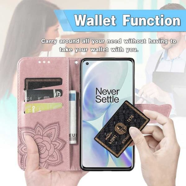 OnePlus 8 Pro -lompakkokotelo, PU-nahkainen 4-POCKET Motif Butterfly