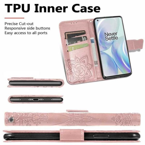 OnePlus 8 Pro -lompakkokotelo, PU-nahkainen 4-POCKET Motif Butterfly