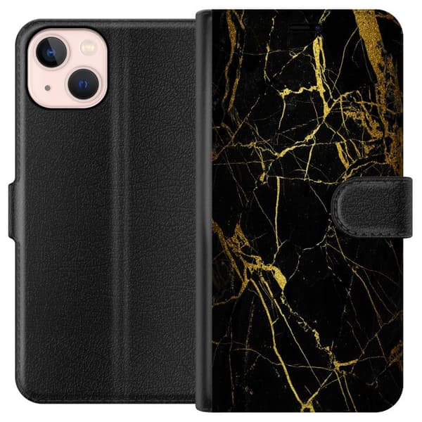 Apple iPhone 13 Plånboksfodral Marble Black&Gold