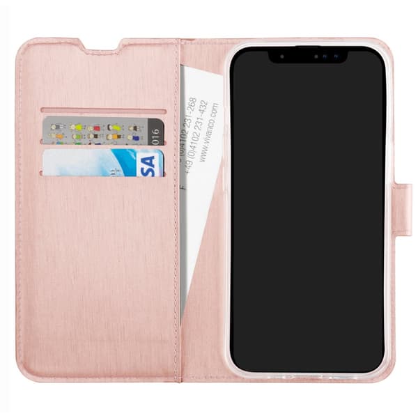Vivanco iPhone 13 Pro Max Kotelo Classic Wallet Ruusukulta
