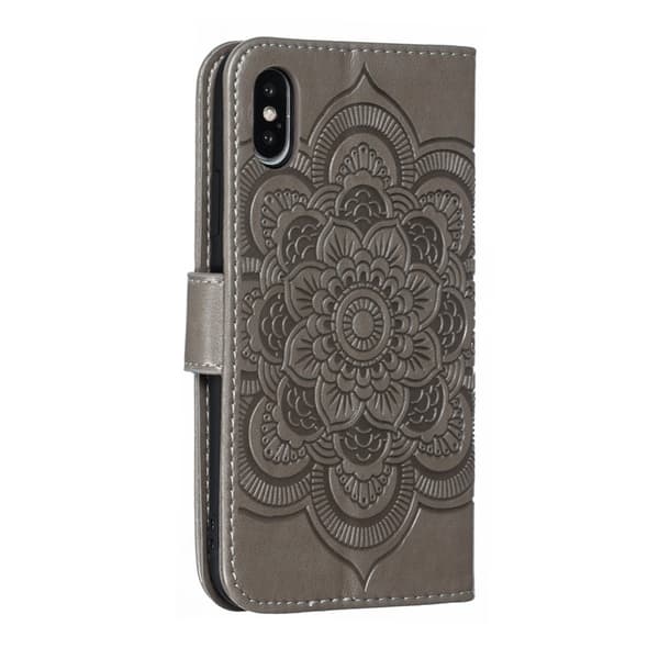 iPhone X/Xs - Mandala Läder Fodral - Grå