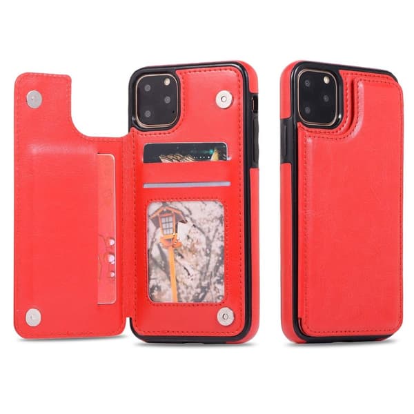 iPhone 11 Pro Max - Läderskal med kortfack - Välj Färg! Röd