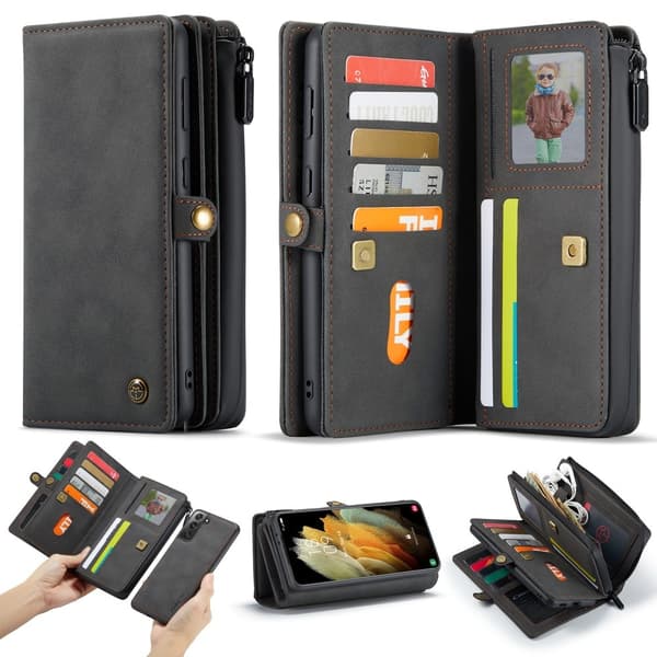 Samsung Galaxy S21 - CASEME 2-i-1 Multifunktionellt Läder Fodral - Svart