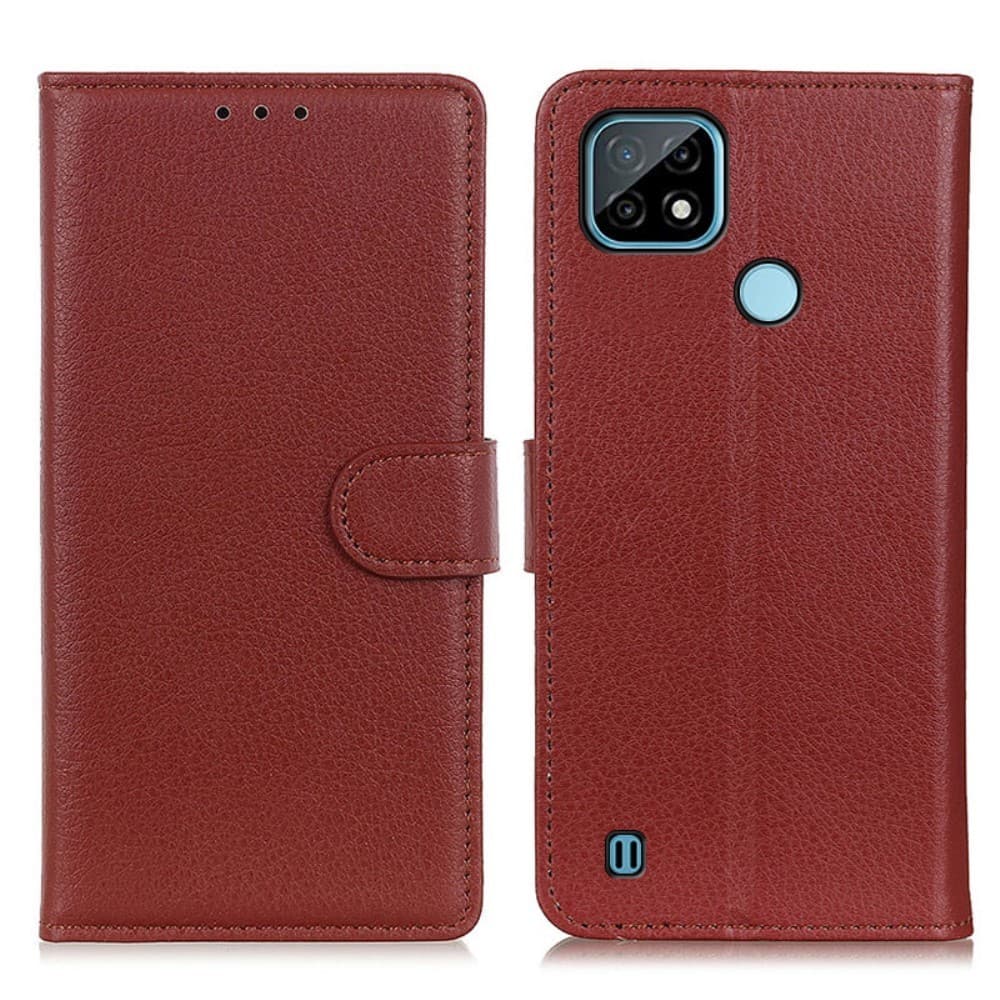 Realme C21 - Litchi Läder Fodral - Brun