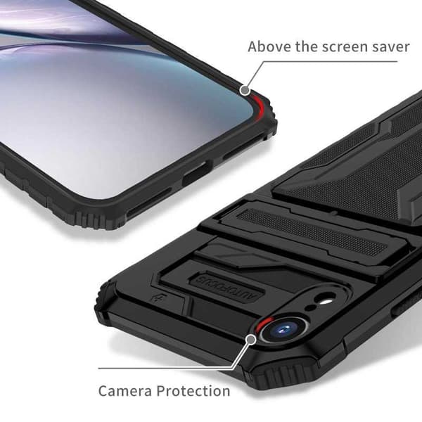 iPhone XR Iskunkestävä kansi Jalusta ja korttipaikka ThinArmor V3
