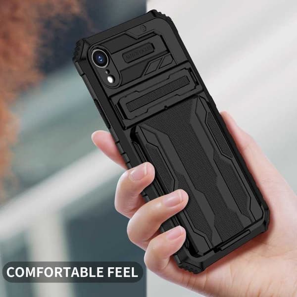 iPhone XR Iskunkestävä kansi Jalusta ja korttipaikka ThinArmor V3