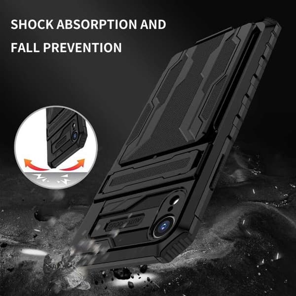 iPhone XR Iskunkestävä kansi Jalusta ja korttipaikka ThinArmor V3