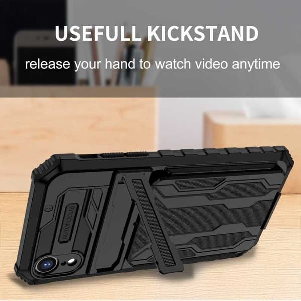 iPhone XR Iskunkestävä kansi Jalusta ja korttipaikka ThinArmor V3