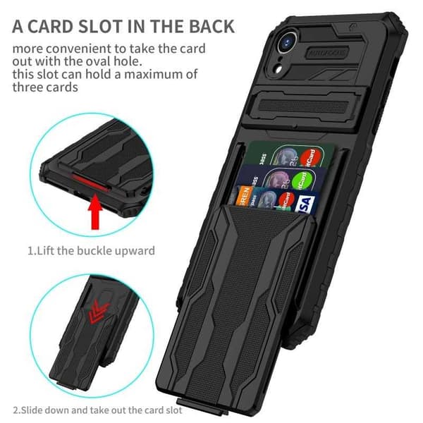 iPhone XR Iskunkestävä kansi Jalusta ja korttipaikka ThinArmor V3
