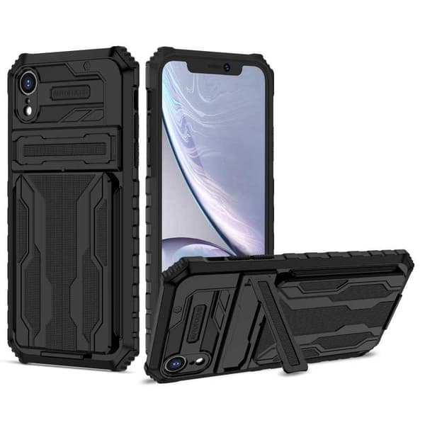 iPhone XR Iskunkestävä kansi Jalusta ja korttipaikka ThinArmor V3