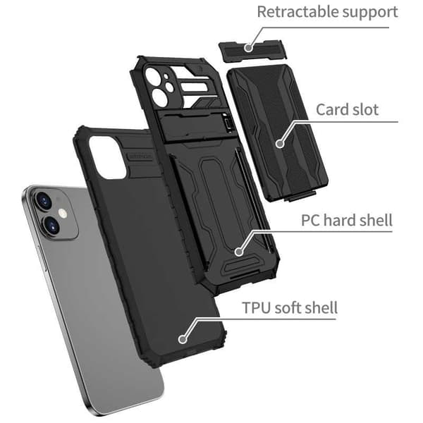 iPhone 12 Stöttåligt Skal Kickstand & Kortfack ThinArmor V3