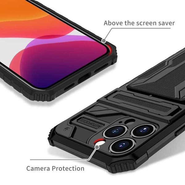 iPhone 13 Pro Max Iskunkestävä kansi Jalusta ja korttipaikka ThinArmor V3