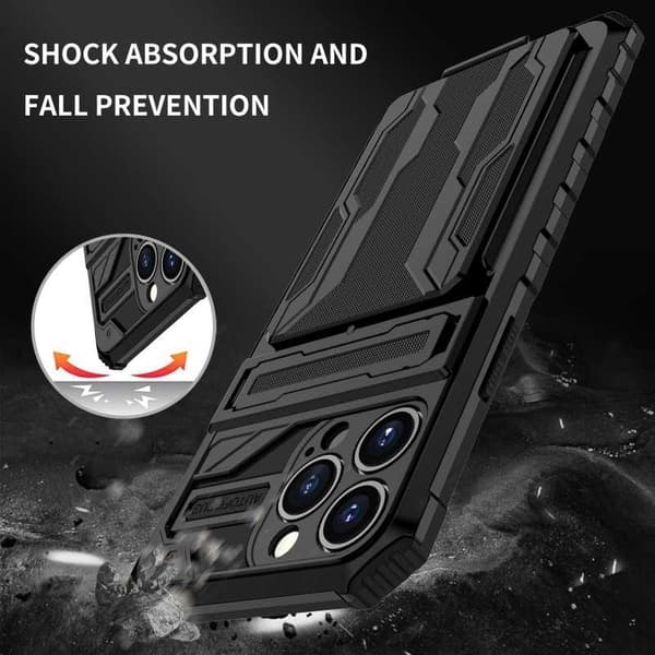 iPhone 13 Pro Max Iskunkestävä kansi Jalusta ja korttipaikka ThinArmor V3