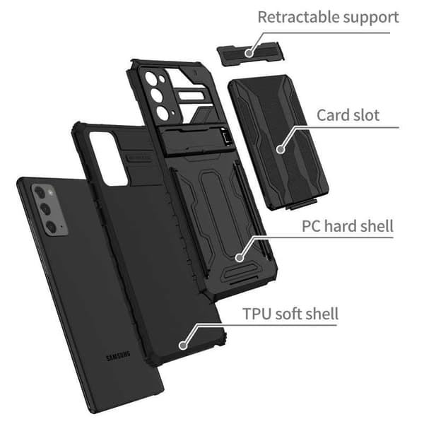 Samsung Note 20 stødsikkert cover Kickstand & kortrum ThinArmor V3
