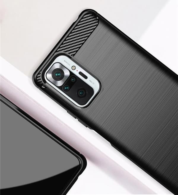SKALO Xiaomi Redmi Note 10 Pro Armor Carbon Iskunkestävä TPU suojakuori