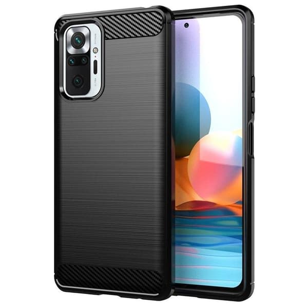 SKALO Xiaomi Redmi Note 10 Pro Armor Carbon Iskunkestävä TPU suojakuori Musta