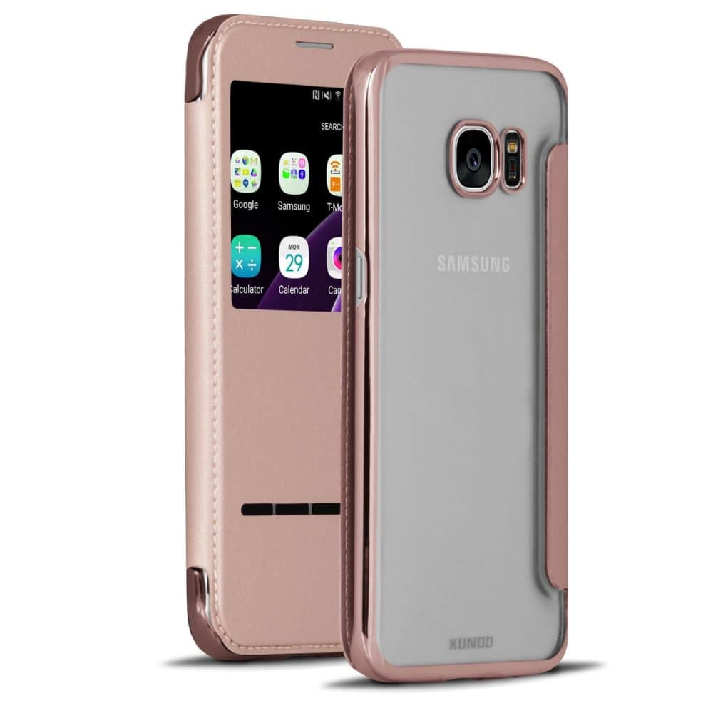 Transparent etui Microfiber For för Samsung Galaxy S6 Edge bling Konstläder Rosa