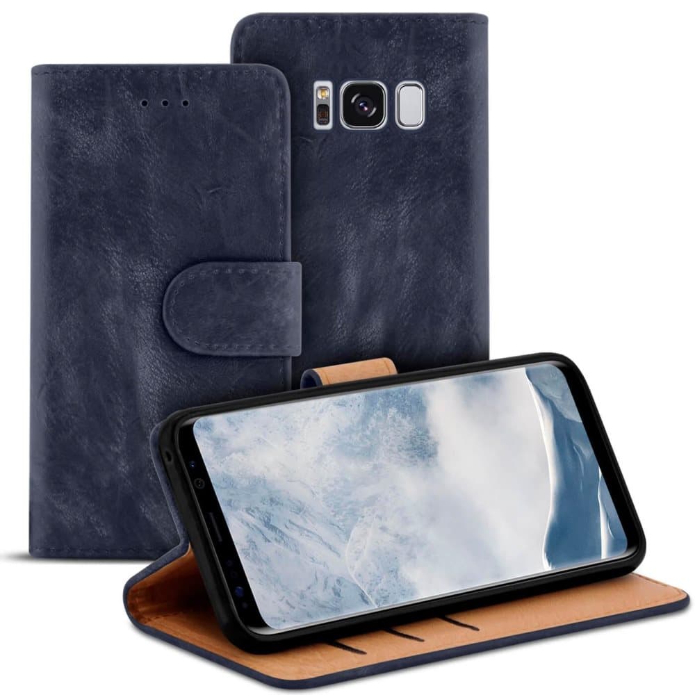Vintage ärm med kortfack för Samsung Galaxy S8 Plus Plånbok Konstläder Flott Blå