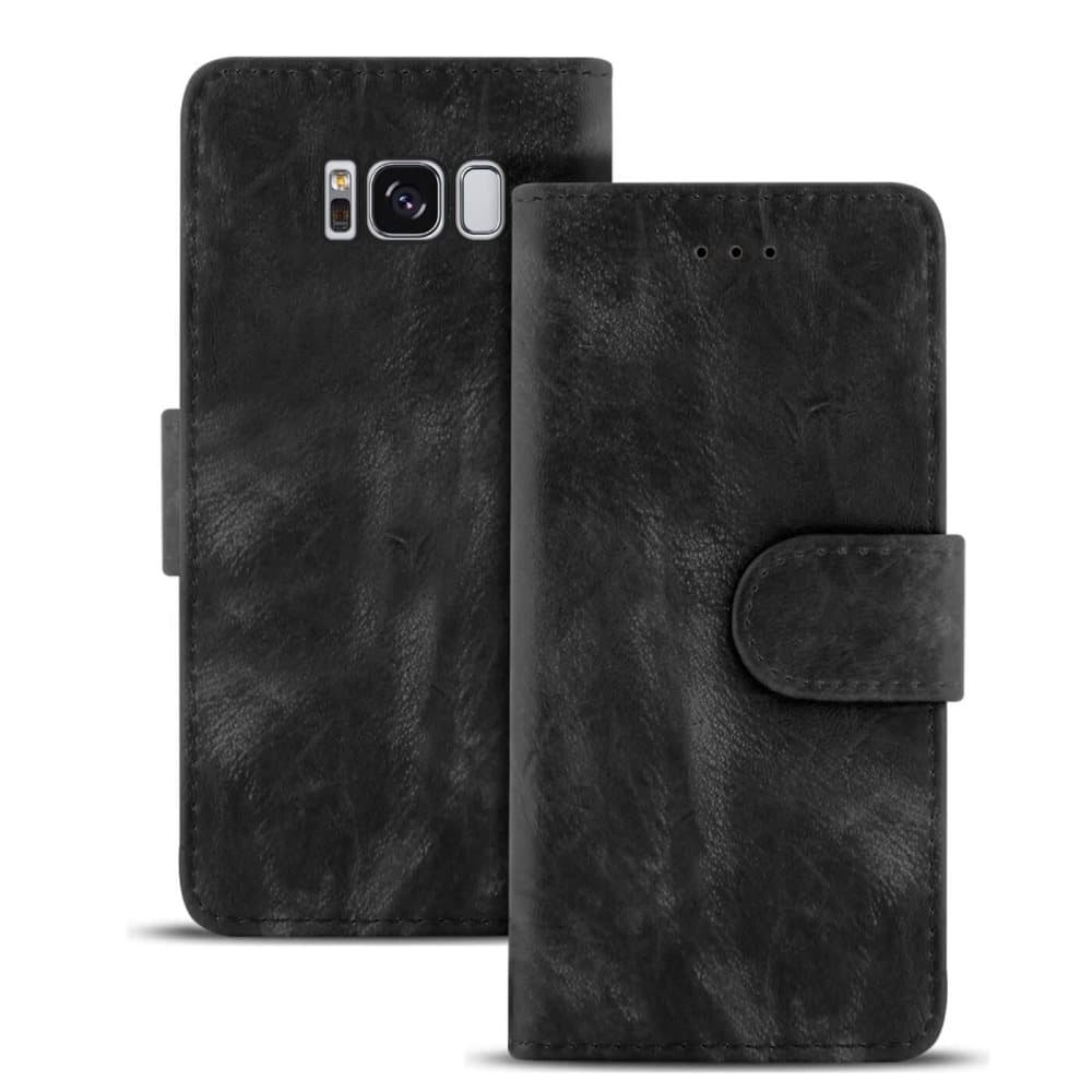 Vintage Microfiber fodral för Samsung Galaxy S8 Plus Kortfack Flott TPU Svart