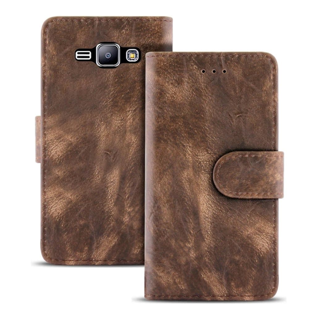 Vintage ärm med kortfack för Samsung Galaxy J1 (2015) TPU Magnetlås Flott Brun
