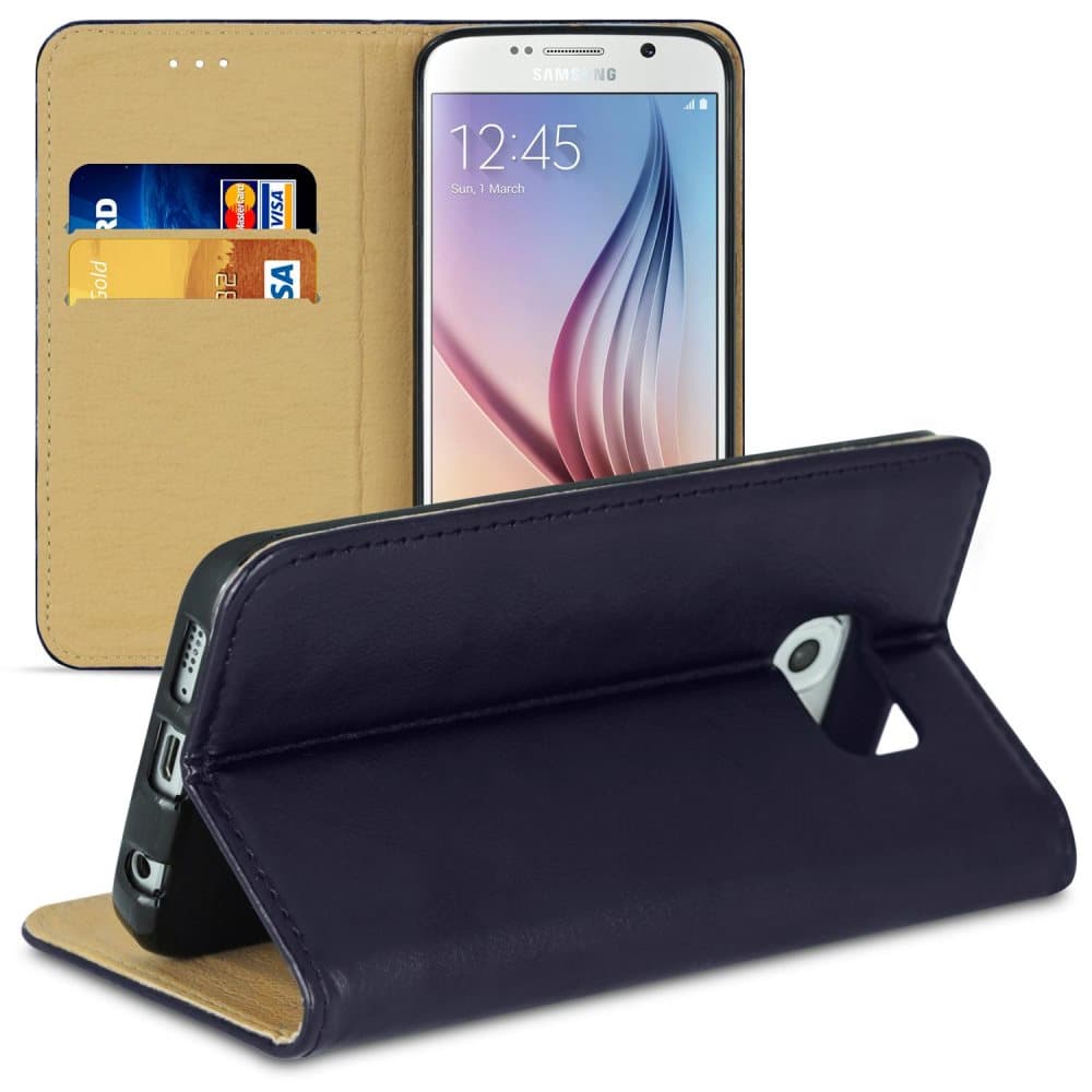 Mobil Fodral för Samsung Galaxy S6 Microfiber Magnetlås TPU Plånbok Kortfack Blå