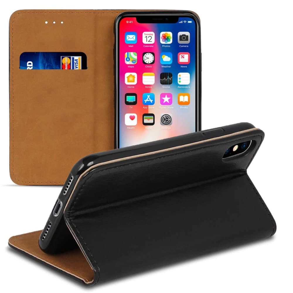Plånbok för Apple iPhone X / XS Microfiber Konstläder Kortfack Magnetlås Svart