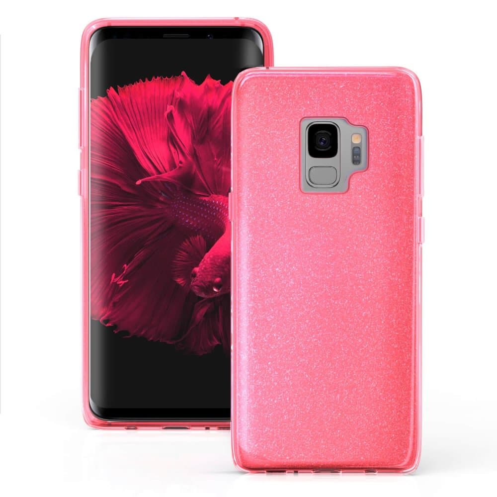 Skala för Samsung Galaxy S9 3 I ett Etui TPU bling Glitter Skinande Strass Rosa