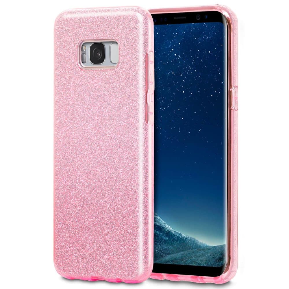 Skala för Samsung Galaxy S8 Strass TPU 3 I ett Etui bling Skinande Glitter Rosa
