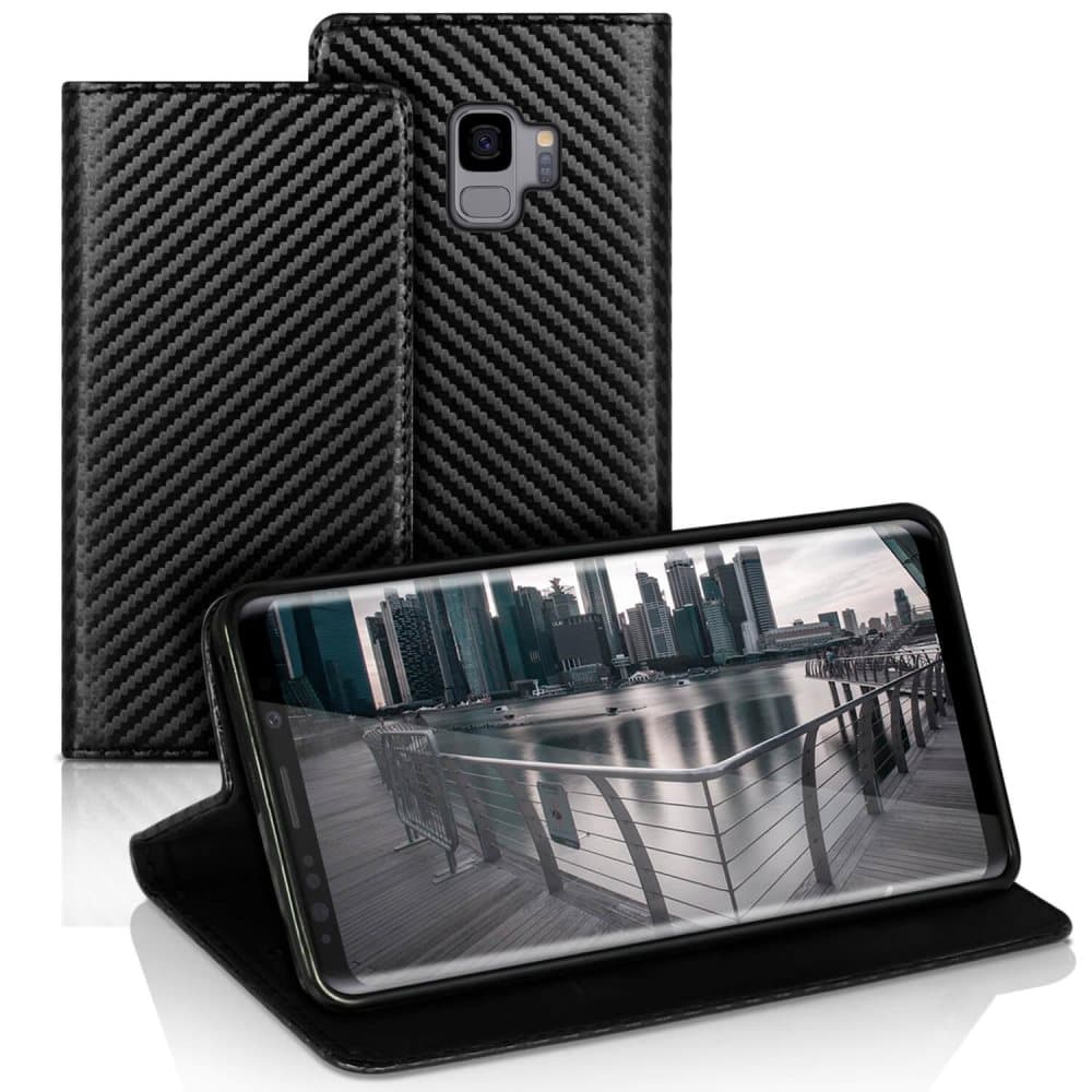Kolfiber fodral för Samsung Galaxy S9+ / S9 Plus Kortfack TPU Magnetlås Svart
