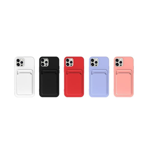 iPhone 13 Pro Max Silikonskal med Korthållare - Rosa