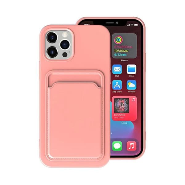 iPhone 13 Pro Max Silikonskal med Korthållare - Rosa