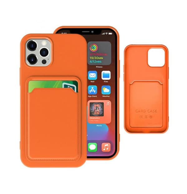 iPhone 13 Pro Max Silikonskal med Korthållare - Orange