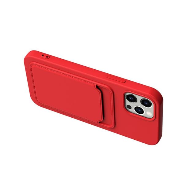 iPhone 13 Pro Max Silikonskal med Korthållare - Röd