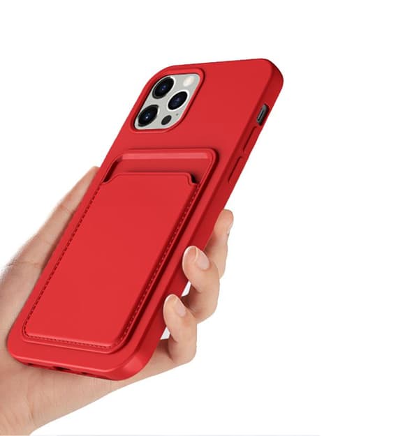 iPhone 13 Pro Max Silikonskal med Korthållare - Röd