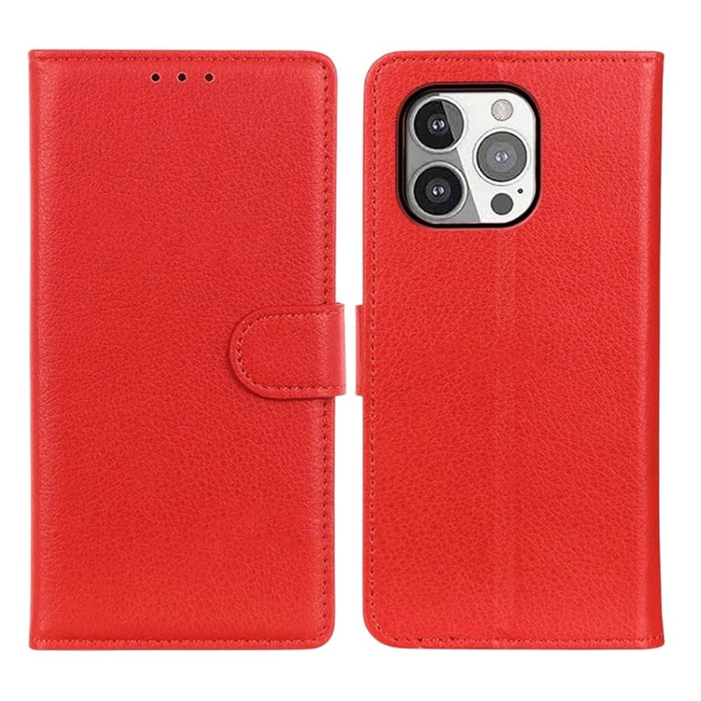 Flip Stand Leather Wallet Case For iPhone 13 Pro Red