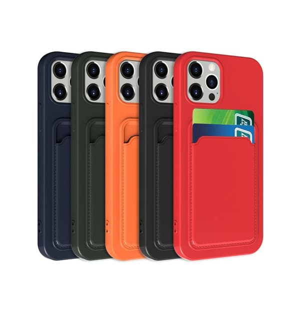 iPhone 13 Pro Silikonskal med Korthållare - Blå