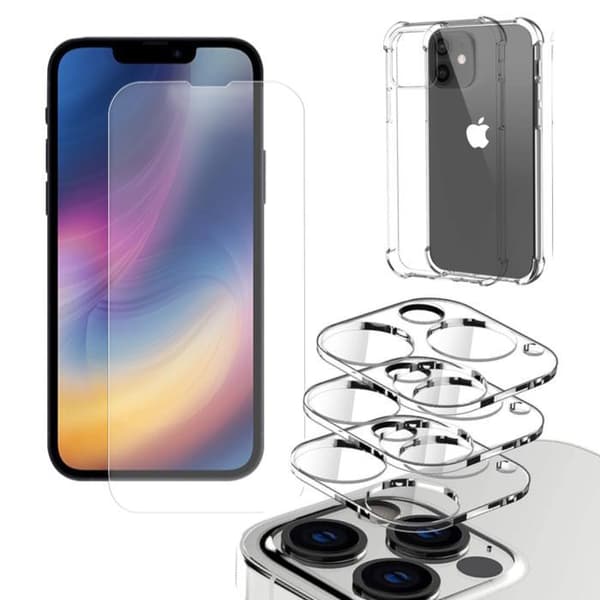 Iphone 13 PRO [5-PACK] Objektivbeskyttelse, Hærdet glas, Silikoneskal Iphone 13 PRO MAX
