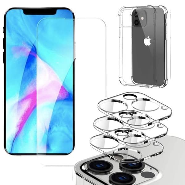 Iphone 13 PRO [5-PACK] Objektivbeskyttelse, Hærdet glas, Silikoneskal Iphone 13 PRO