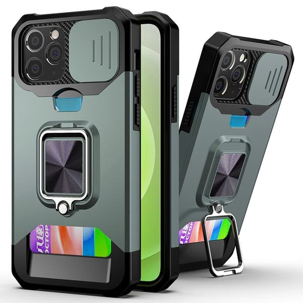 IPhone 12- 12 Pro skal med korthållare - Blackish Green