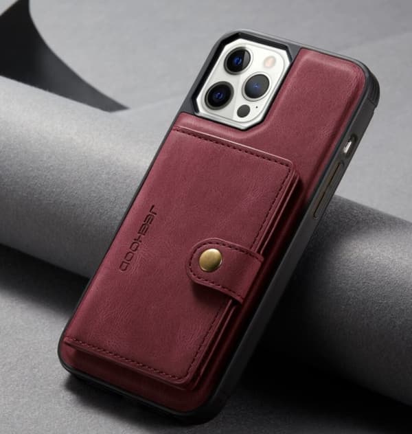 JEEHOOD 3i1vikbar plånboksfodral till iphone 12 mini|röd
