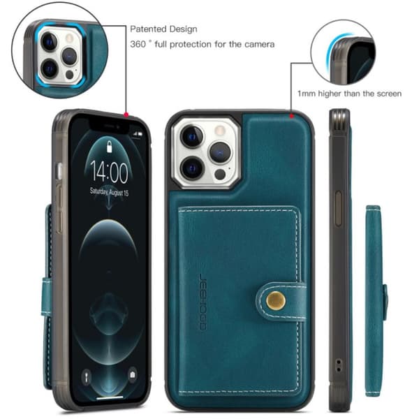JEEHOOD 3i1vikbar plånboksfodral till iphone 13 mini|grön