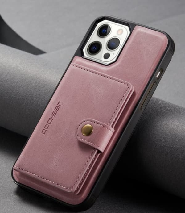 JEEHOOD 3i1vikbar plånboksfodral till iphone 13 pro max |rosa