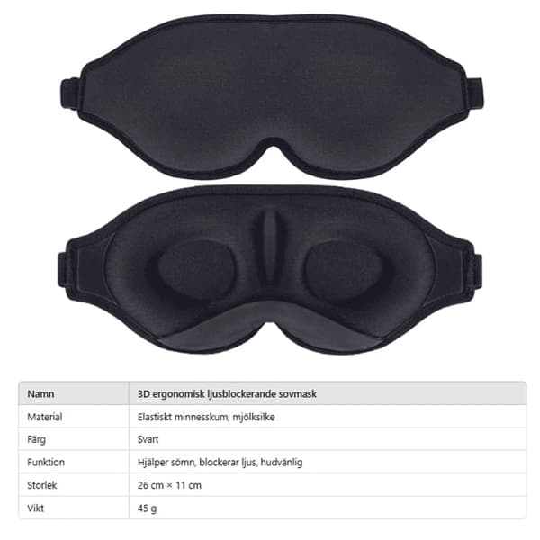 Lyxig 3D Sovmask – Sov bättre var du än är